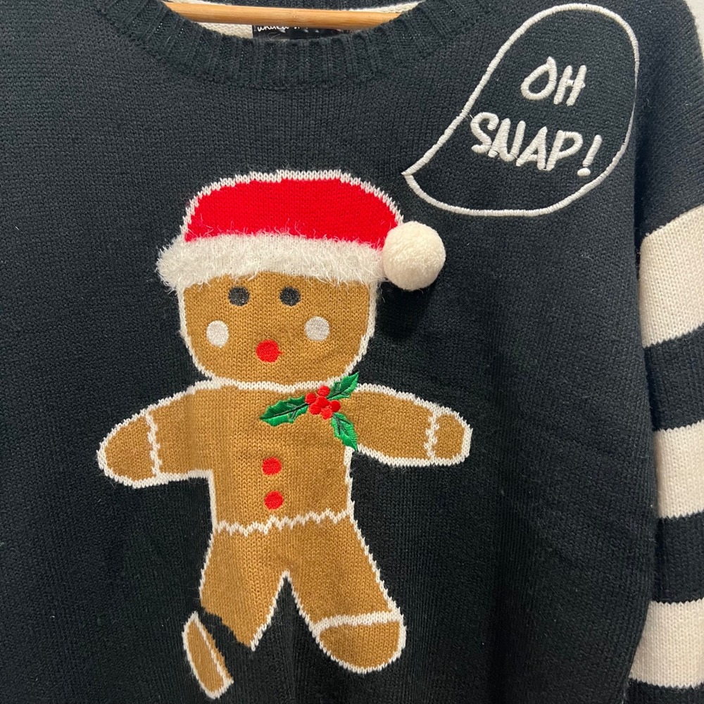 United States Sweater Holiday Gingerbread Oh Snap Christmas Sweater Black Large - Picture 5 of 7